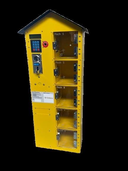 Honigautomat 5-Fächer ; Gehäuse Rapsgelb, Dach Schwarz, Zahlenfeld 180mm Fachtiefe