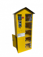 Honigautomat 5-Fächer ; Gehäuse Rapsgelb, Dach Schwarz, Zahlenfeld 180mm Fachtiefe