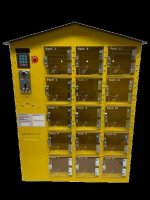 Honigautomat 15-Fächer ; Gehäuse Rapsgelb, Dach Schwarz; Zahlenfeld, 180mm Fachtiefe