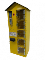 Honigautomat 5-Fächer ; Gehäuse Rapsgelb, Dach Schwarz, Zahlenfeld 240mm Fachtiefe